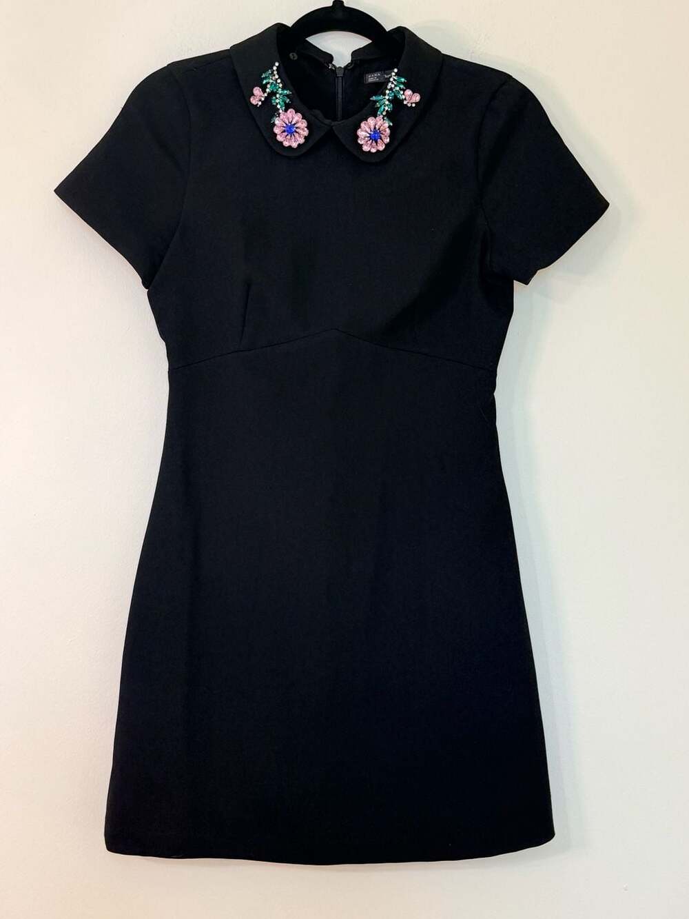 Zara Trafaluc Collection Mini Dress with Bejeweled Floral Peter Pan Collar